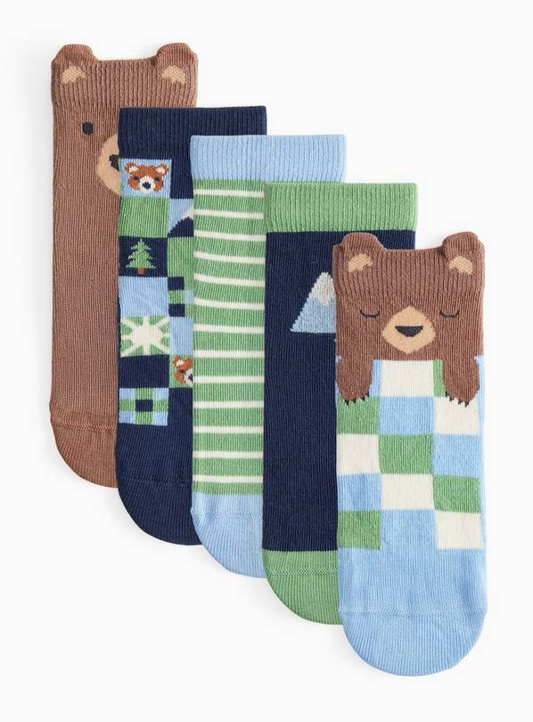 Woodland Bear Ankle Socks 5-Pack 9-12 Infant